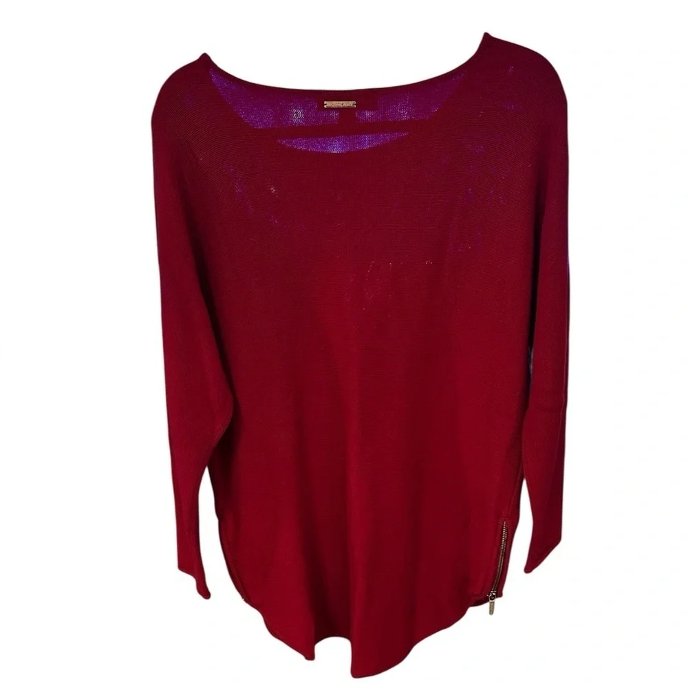 Michael Kors Red Knit Boat neck tunic Sweater Double Side Zippers Size M